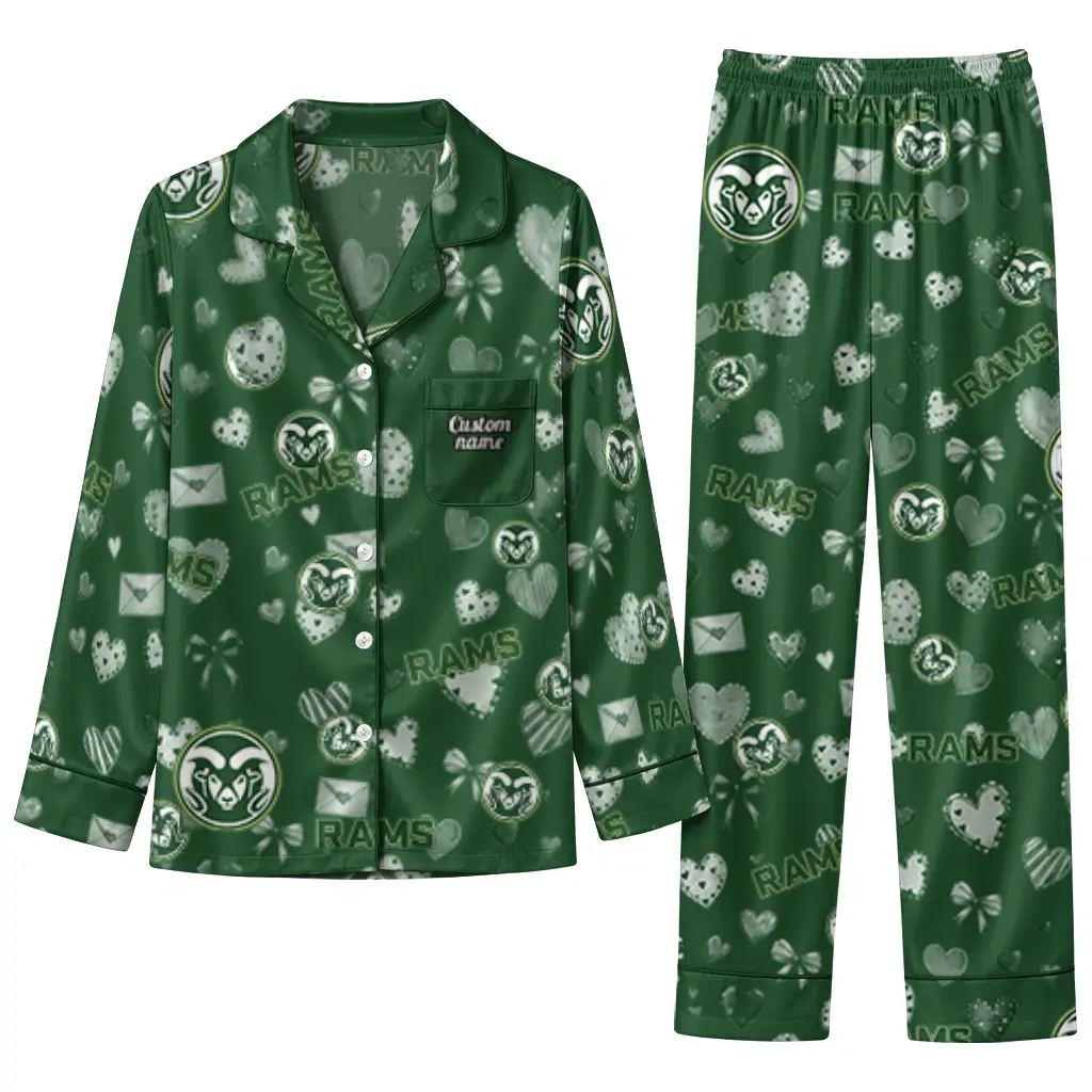 Colorado State Rams Long Pajama Set Custom Heart Charms Green Best Selling Colorado State Rams Long Pajama Set Custom Heart Charms Green Best Selling