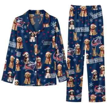 Columbus Blue Jackets Long Pajama Set Customized Animal Scatter Navy Blue Best Selling