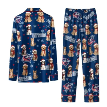 Columbus Blue Jackets Long Pajama Set Customized Animal Scatter Navy Blue Fashion Forward
