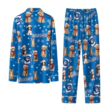 Creighton Bluejays Long Pajama Set Customized Animal Scatter Blue Fashion Forward