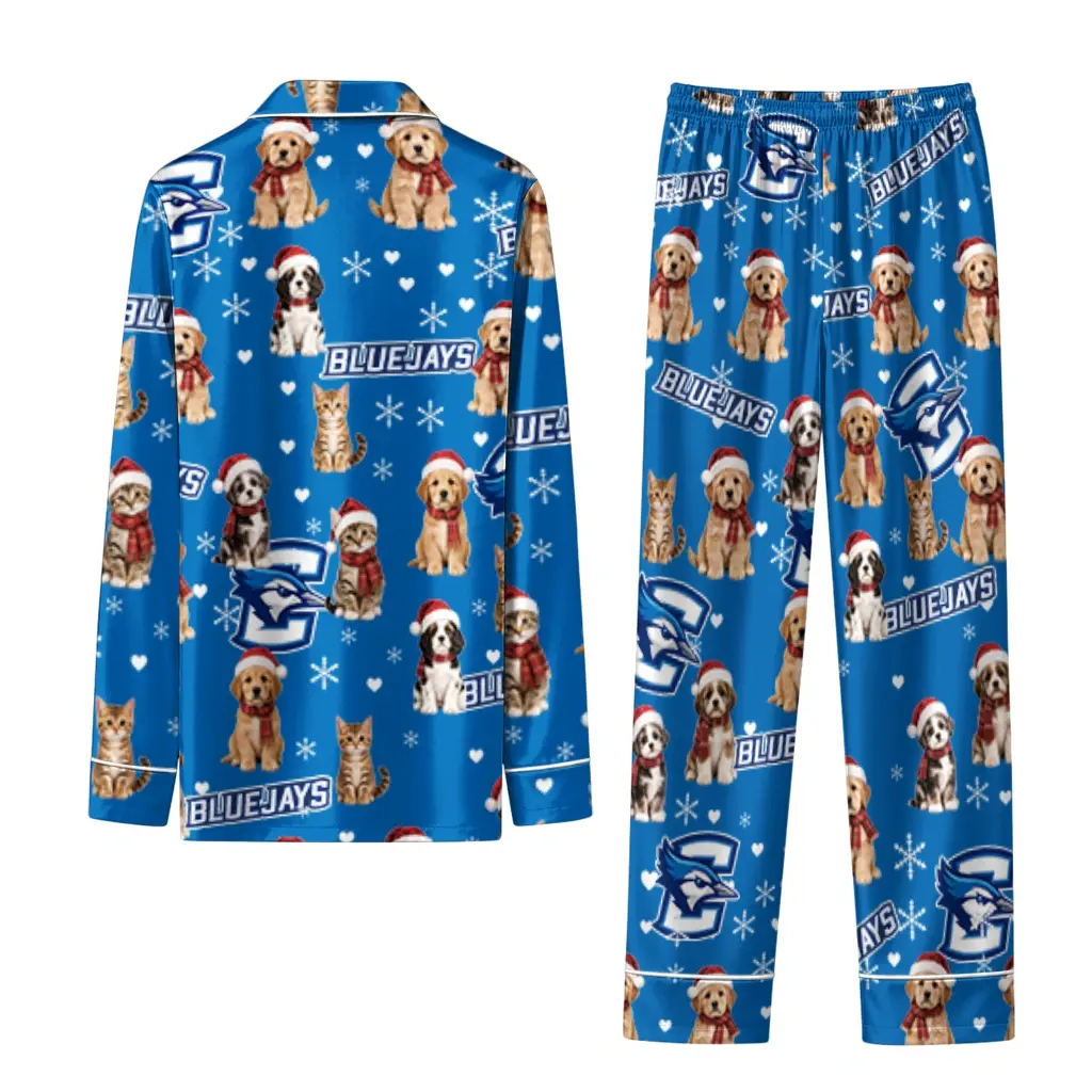 Creighton Bluejays Long Pajama Set Customized Animal Scatter Blue Fashion Forward Creighton Bluejays Long Pajama Set Customized Animal Scatter Blue Fashion Forward