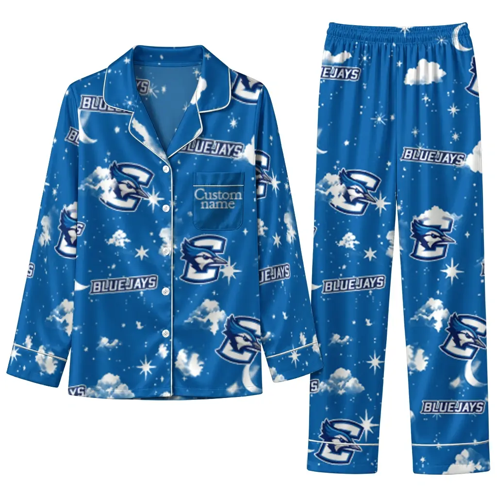 Creighton Bluejays Long Pajama Set Customized Cloud Stars Blue Best Selling Creighton Bluejays Long Pajama Set Customized Cloud Stars Blue Best Selling