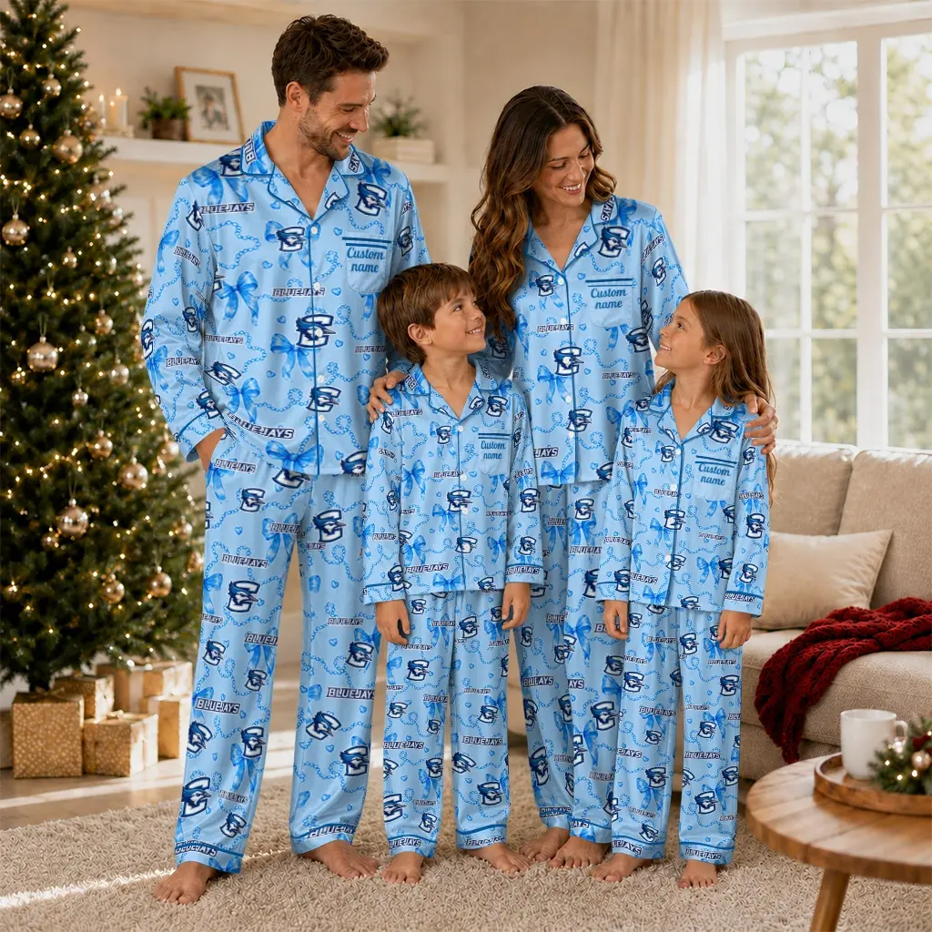 Creighton Bluejays Long Pajama Set Customized Ribbon Chains Blue Latest Model Creighton Bluejays Long Pajama Set Customized Ribbon Chains Blue Latest Model