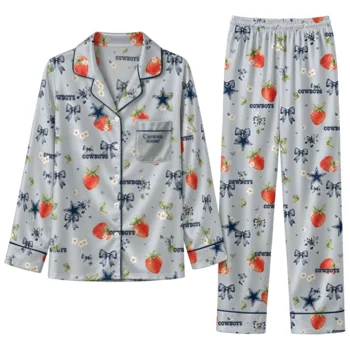 dallas cowboys long pajama set customized ribbon florals blue best selling.webp