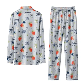 dallas cowboys long pajama set customized ribbon florals blue fashion forward.webp