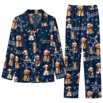 Dallas Cowboys Long Pajama Set Personalized Animal Scatter Blue Best Selling