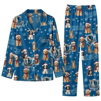 Dallas Mavericks Long Pajama Set Personalized Animal Scatter Blue Best Selling