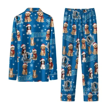 Dallas Mavericks Long Pajama Set Personalized Animal Scatter Blue Fashion Forward