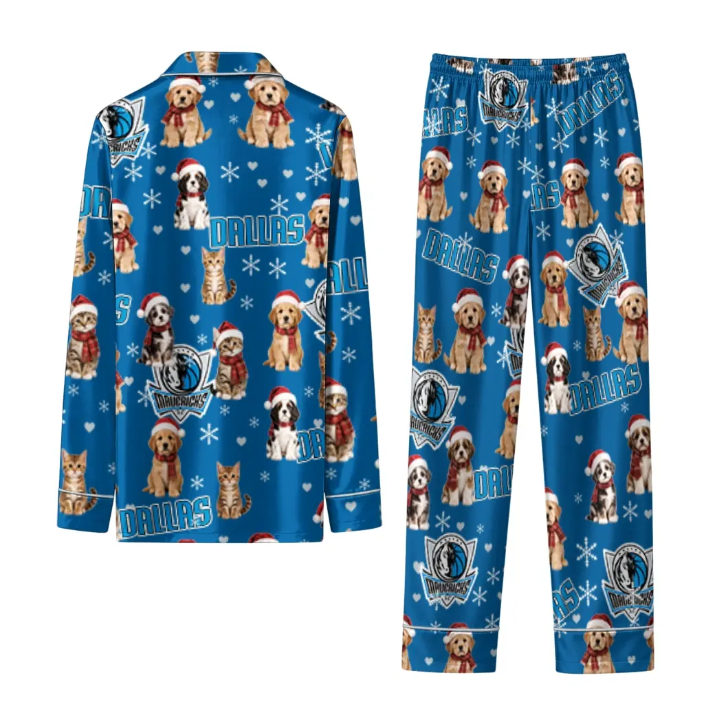 Dallas Mavericks Long Pajama Set Personalized Animal Scatter Blue Fashion Forward Dallas Mavericks Long Pajama Set Personalized Animal Scatter Blue Fashion Forward