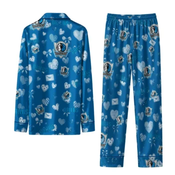 dallas mavericks long pajama set personalized heart charms blue fashion forward.webp
