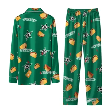 Dallas Stars Long Pajama Set Custom Snack Scatter Green Fashion Forward