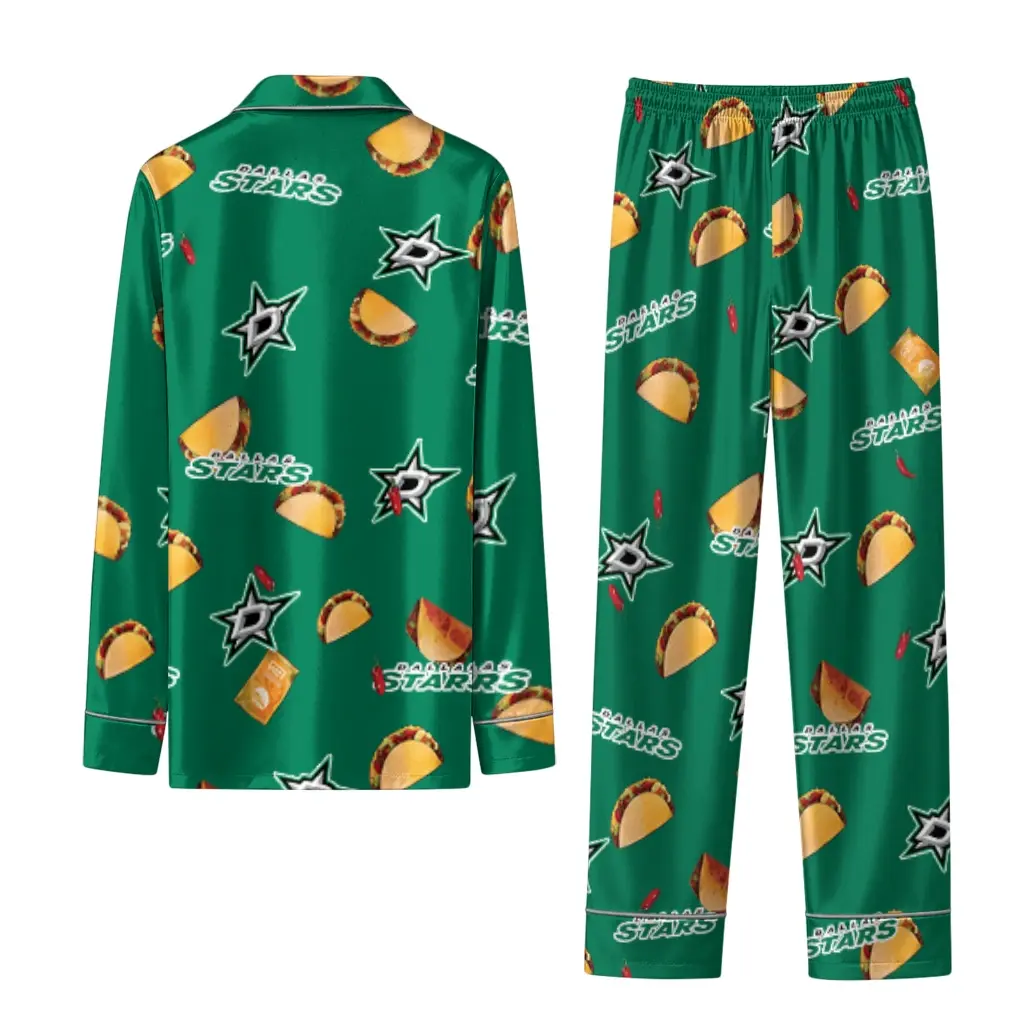 Dallas Stars Long Pajama Set Custom Snack Scatter Green Fashion Forward Dallas Stars Long Pajama Set Custom Snack Scatter Green Fashion Forward