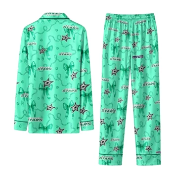 dallas stars long pajama set customized ribbon chains green fashion forward.webp