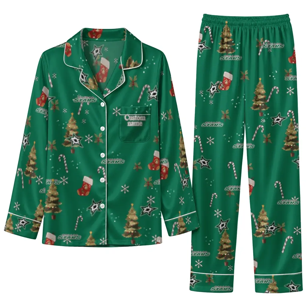 Dallas Stars Long Pajama Set Customized Sprig Scatter Green Best Selling Dallas Stars Long Pajama Set Customized Sprig Scatter Green Best Selling