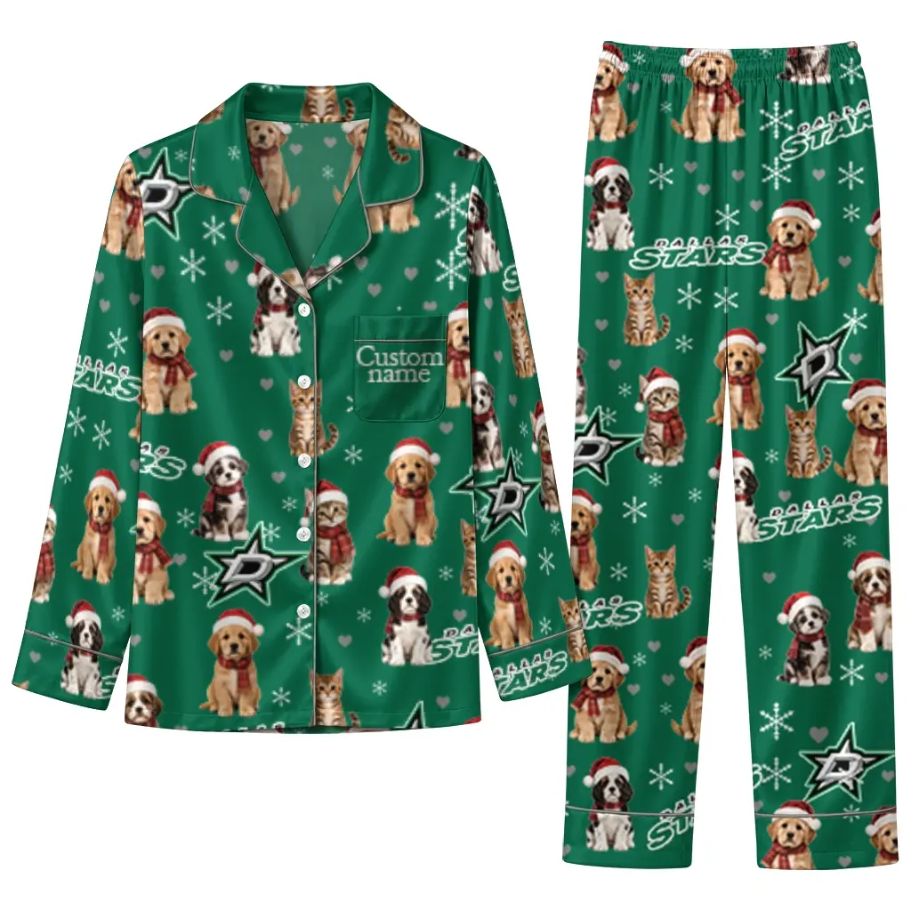 Dallas Stars Long Pajama Set Personalized Animal Scatter Green Best Selling Dallas Stars Long Pajama Set Personalized Animal Scatter Green Best Selling