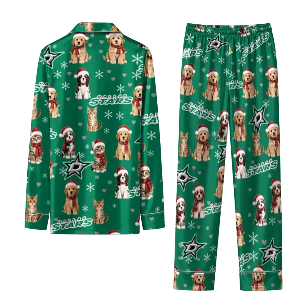 Dallas Stars Long Pajama Set Personalized Animal Scatter Green Fashion Forward Dallas Stars Long Pajama Set Personalized Animal Scatter Green Fashion Forward