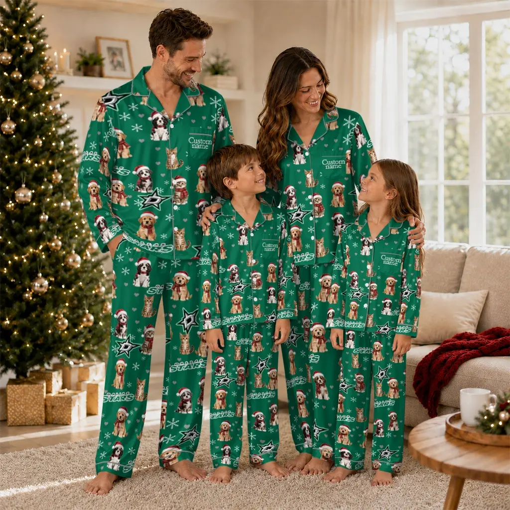 Dallas Stars Long Pajama Set Personalized Animal Scatter Green Latest Model Dallas Stars Long Pajama Set Personalized Animal Scatter Green Latest Model