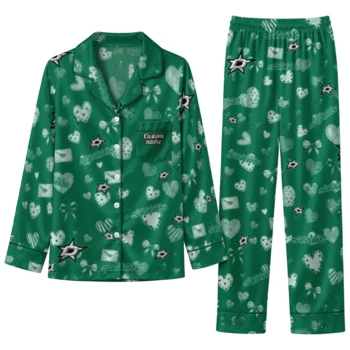 dallas stars long pajama set personalized heart charms green best selling.webp
