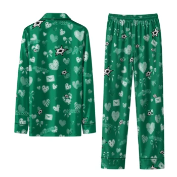dallas stars long pajama set personalized heart charms green fashion forward.webp