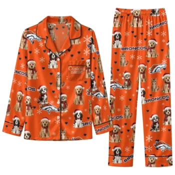 Denver Broncos Long Pajama Set Custom Animal Scatter Orange Best Selling