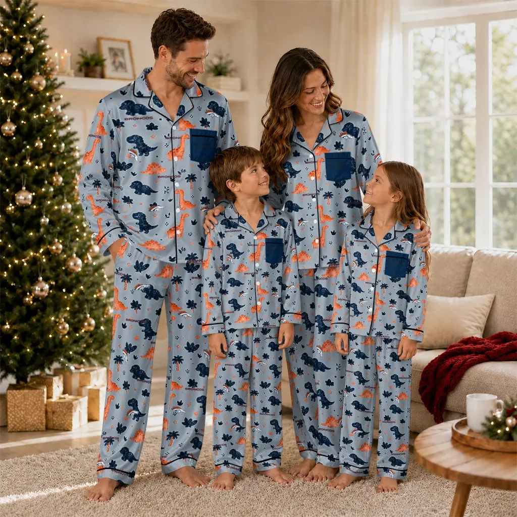 Denver Broncos Long Pajama Set Custom Character Scatter Latest Model Denver Broncos Long Pajama Set Custom Character Scatter Latest Model