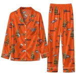 Denver Broncos Long Pajama Set Personalized Sprig Scatter Orange Best Selling