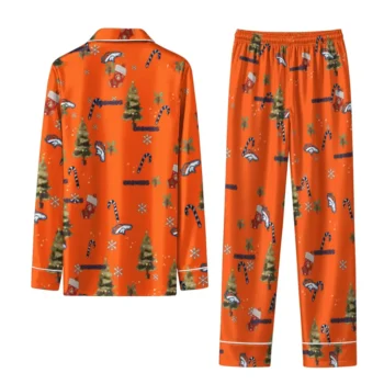 Denver Broncos Long Pajama Set Personalized Sprig Scatter Orange Fashion Forward