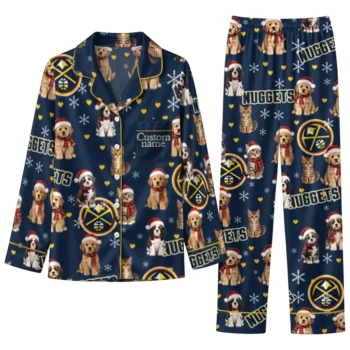 Denver Nuggets Long Pajama Set Custom Animal Scatter Blue Best Selling