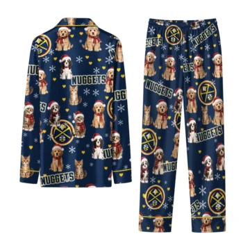 Denver Nuggets Long Pajama Set Custom Animal Scatter Blue Fashion Forward