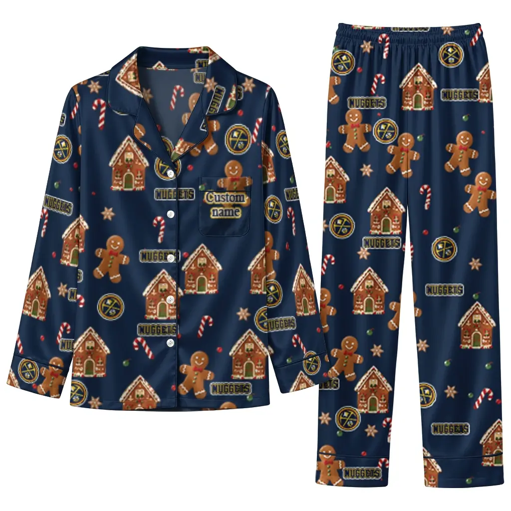 Denver Nuggets Long Pajama Set Customized Candy Scatter Blue Best Selling Denver Nuggets Long Pajama Set Customized Candy Scatter Blue Best Selling