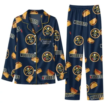 Denver Nuggets Long Pajama Set Customized Snack Scatter Blue Best Selling