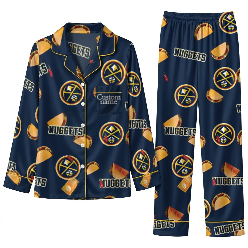 Denver Nuggets Long Pajama Set Customized Snack Scatter Blue Best Selling Denver Nuggets Long Pajama Set Customized Snack Scatter Blue Best Selling