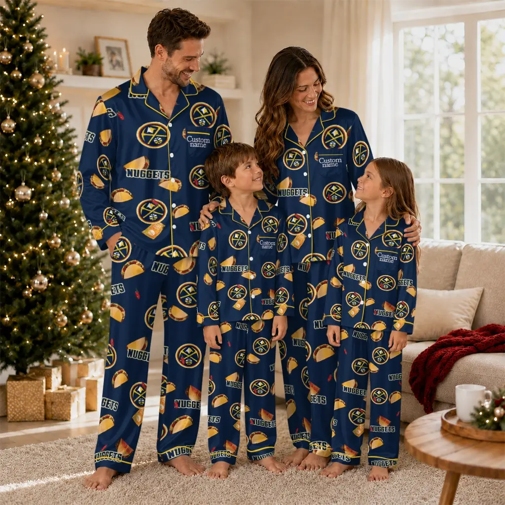 Denver Nuggets Long Pajama Set Customized Snack Scatter Blue Latest Model Denver Nuggets Long Pajama Set Customized Snack Scatter Blue Latest Model