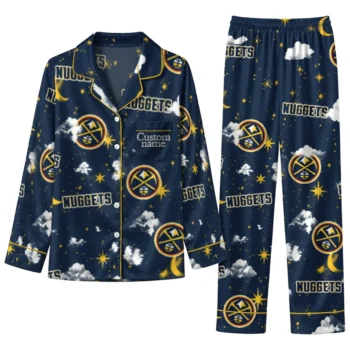Denver Nuggets Long Pajama Set Personalized Cloud Stars Blue Best Selling