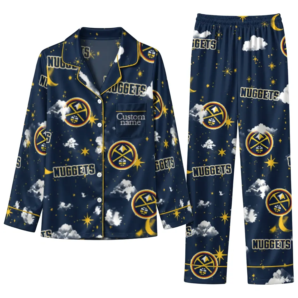 Denver Nuggets Long Pajama Set Personalized Cloud Stars Blue Best Selling Denver Nuggets Long Pajama Set Personalized Cloud Stars Blue Best Selling