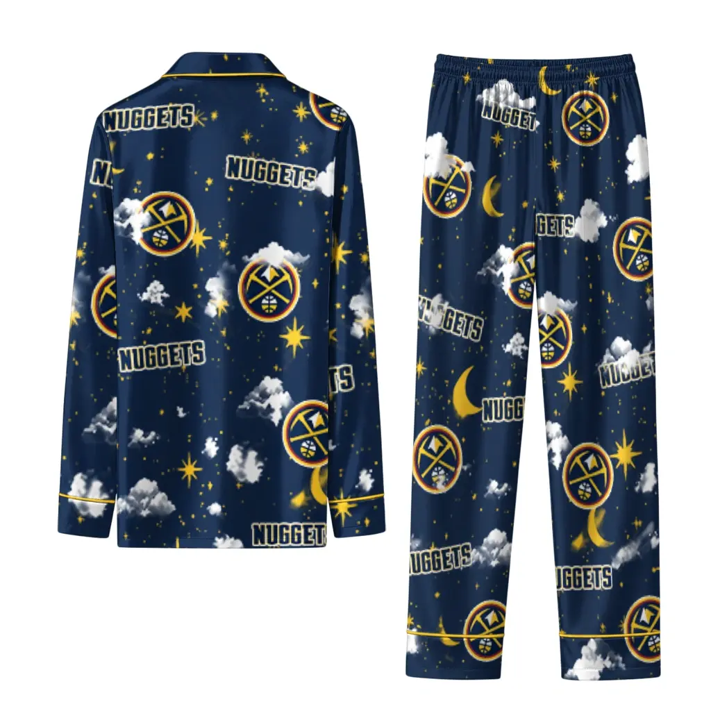 Denver Nuggets Long Pajama Set Personalized Cloud Stars Blue Fashion Forward Denver Nuggets Long Pajama Set Personalized Cloud Stars Blue Fashion Forward