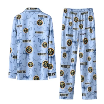 denver nuggets long pajama set personalized ribbon chains blue fashion forward.webp