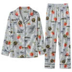denver nuggets long pajama set personalized ribbon florals blue best selling.webp