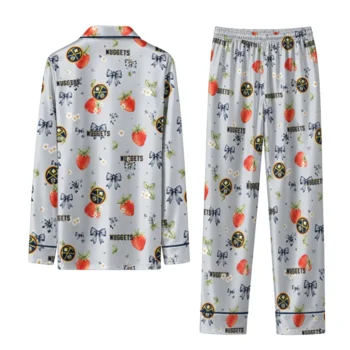 denver nuggets long pajama set personalized ribbon florals blue fashion forward.webp