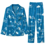 Detroit Lions Long Pajama Set Custom Cloud Stars Blue Best Selling