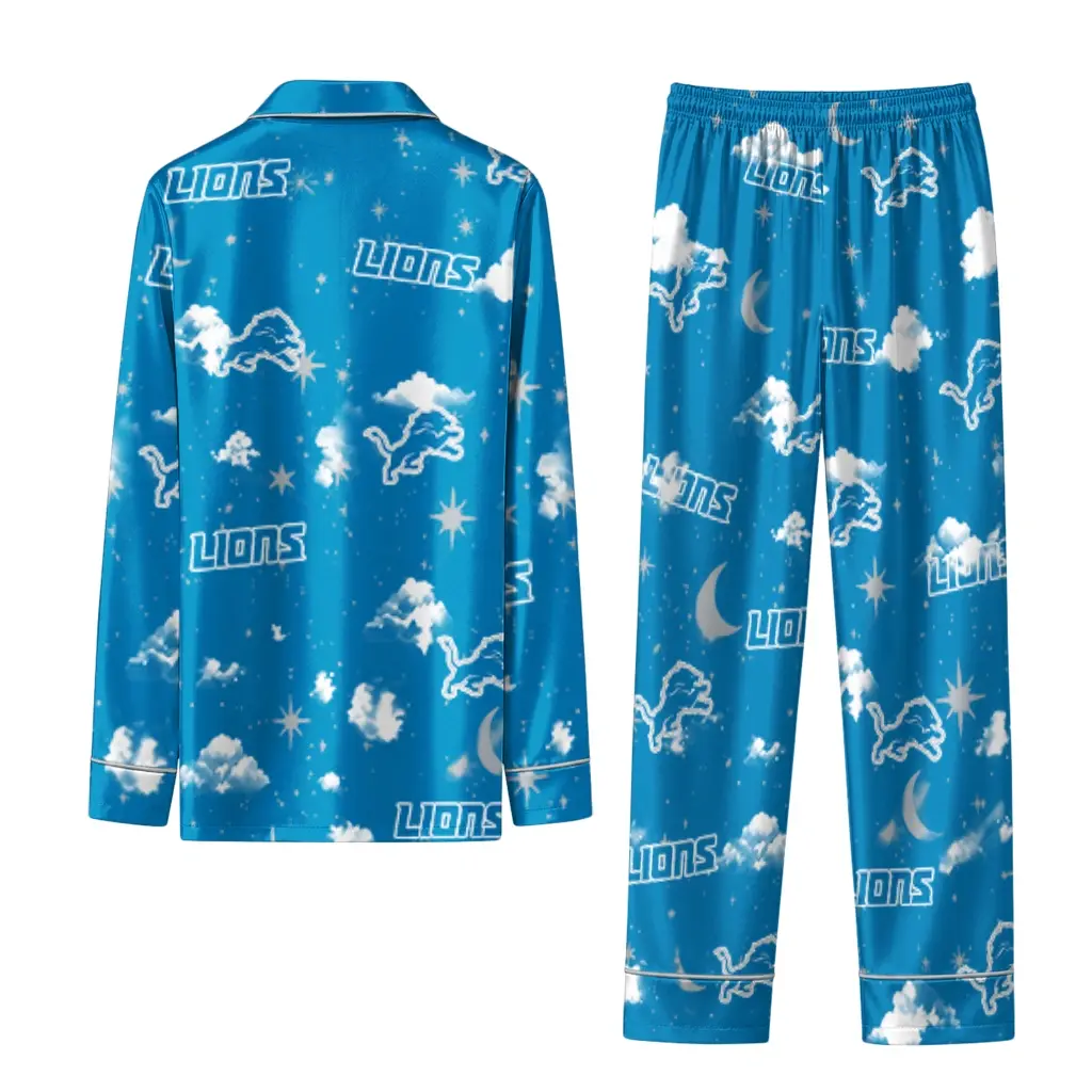 Detroit Lions Long Pajama Set Custom Cloud Stars Blue Fashion Forward Detroit Lions Long Pajama Set Custom Cloud Stars Blue Fashion Forward