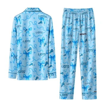 detroit lions long pajama set custom ribbon chains blue fashion forward.webp
