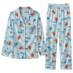 detroit lions long pajama set custom ribbon florals blue best selling.webp
