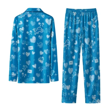 detroit lions long pajama set customized heart charms blue fashion forward.webp