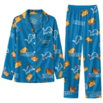 Detroit Lions Long Pajama Set Personalized Snack Scatter Blue Best Selling