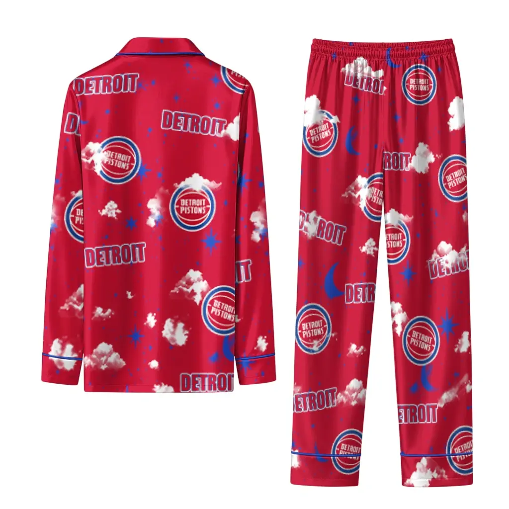 Detroit Pistons Long Pajama Set Custom Cloud Stars Red Fashion Forward Detroit Pistons Long Pajama Set Custom Cloud Stars Red Fashion Forward