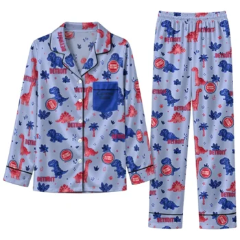 Detroit Pistons Long Pajama Set Customized Character Scatter Best Selling