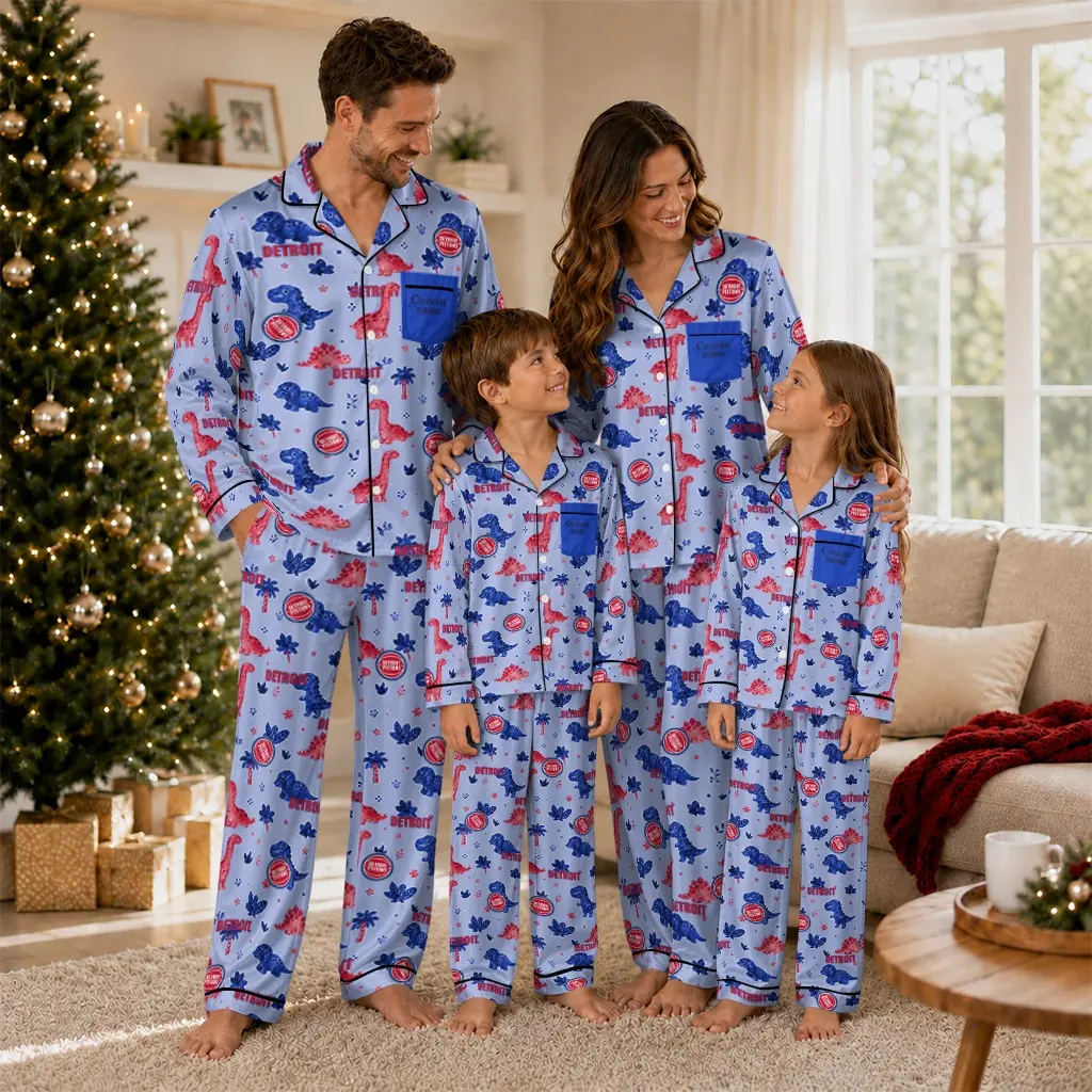 Detroit Pistons Long Pajama Set Customized Character Scatter Latest Model Detroit Pistons Long Pajama Set Customized Character Scatter Latest Model