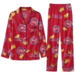 Detroit Pistons Long Pajama Set Personalized Snack Scatter Red Best Selling