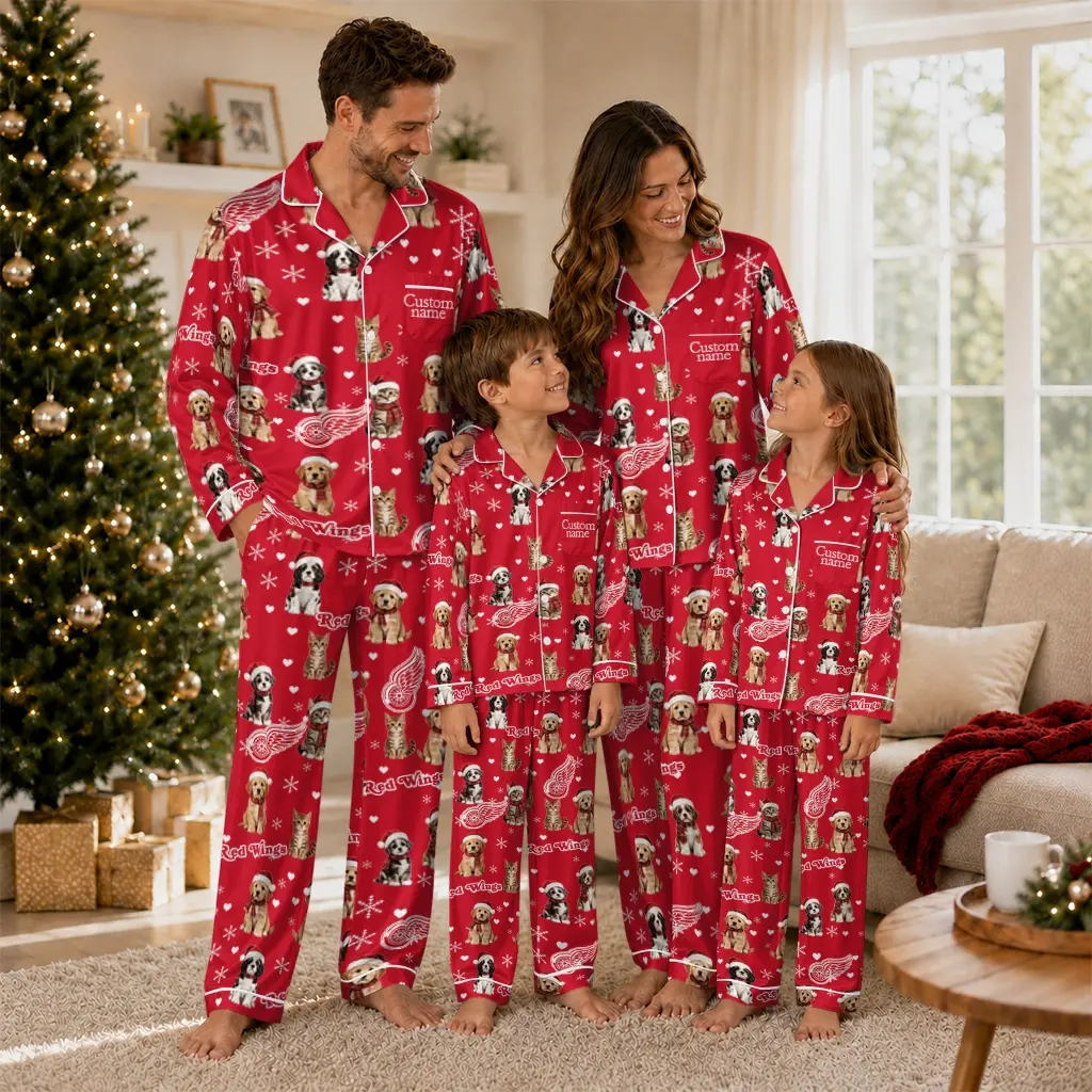 Detroit Red Wings Long Pajama Set Custom Animal Scatter Red Latest Model Detroit Red Wings Long Pajama Set Custom Animal Scatter Red Latest Model